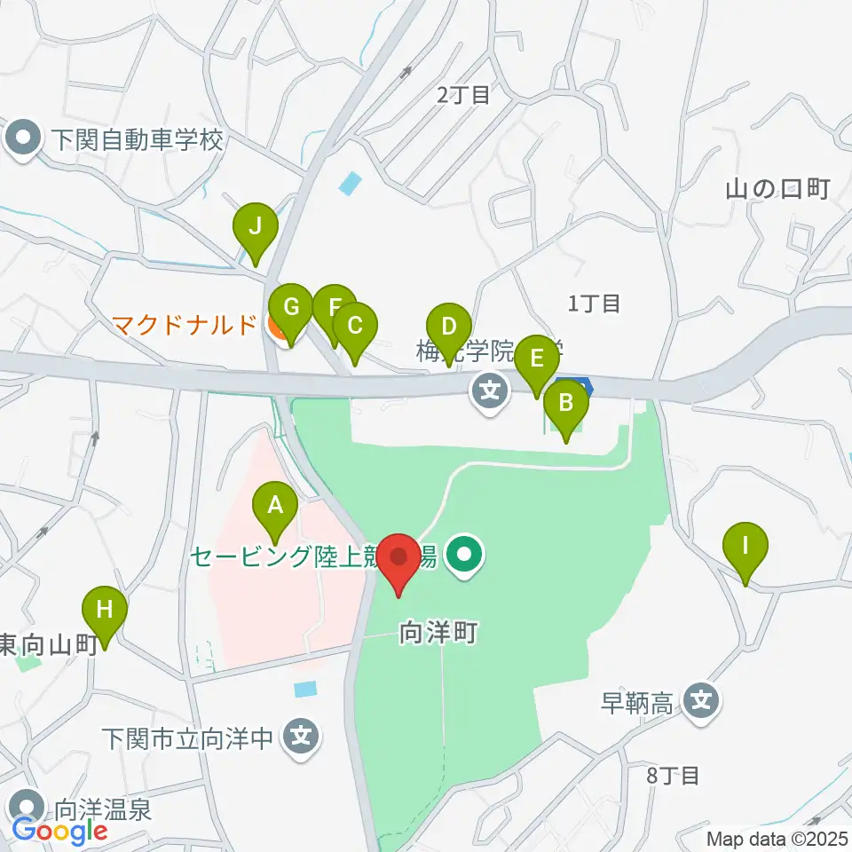 J:COMアリーナ下関周辺のファミレス・ファーストフード一覧地図