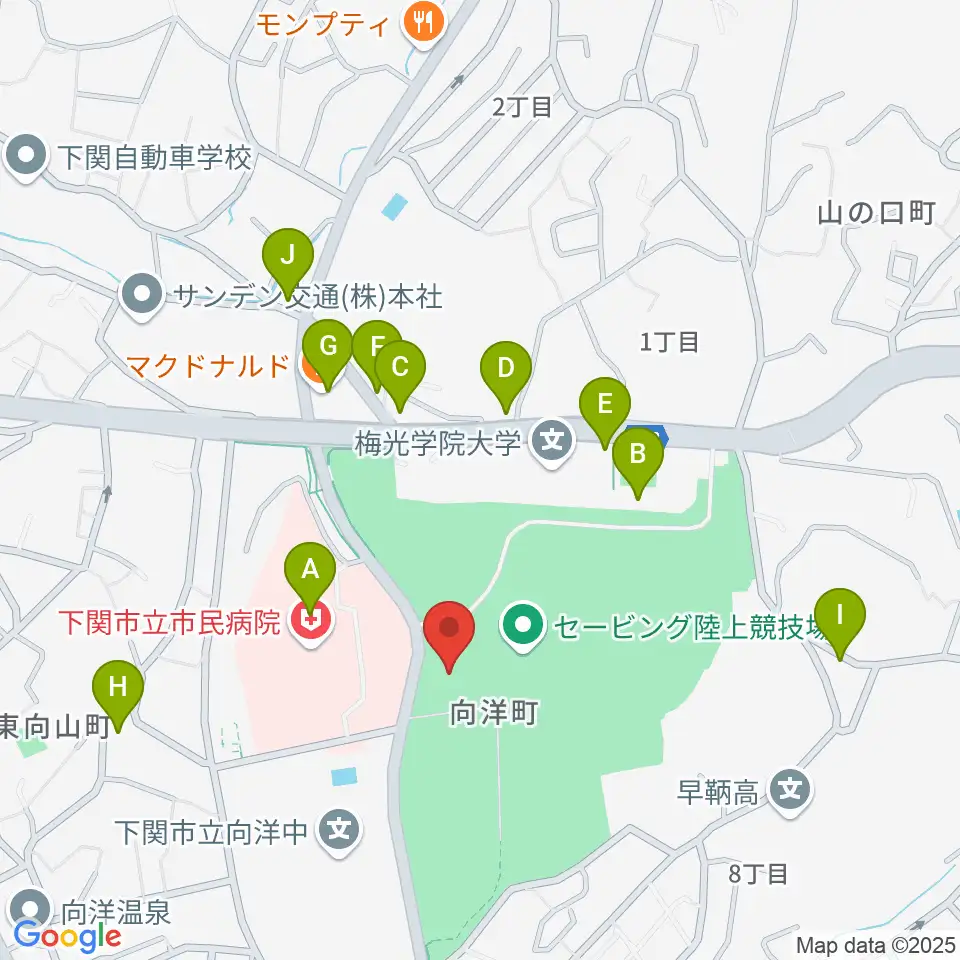 J:COMアリーナ下関周辺のファミレス・ファーストフード一覧地図
