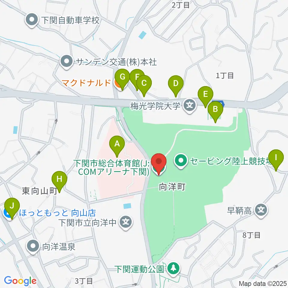 J:COMアリーナ下関周辺のファミレス・ファーストフード一覧地図