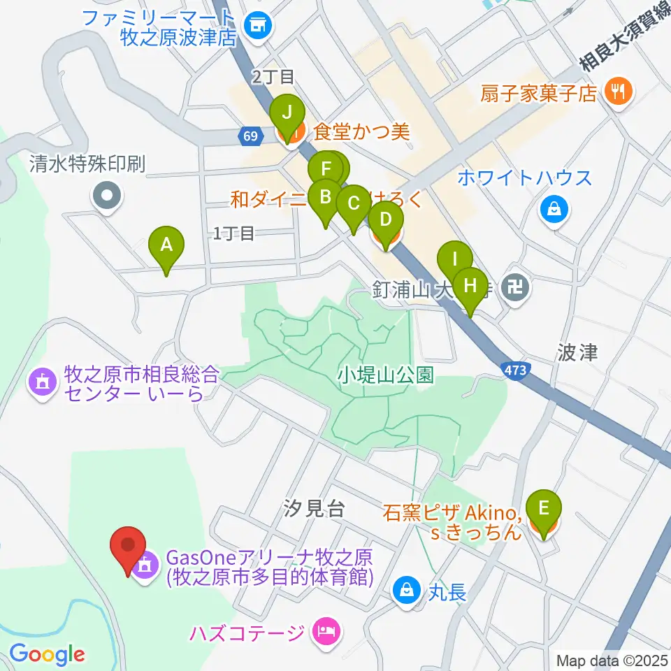 GasOneアリーナ牧之原周辺のファミレス・ファーストフード一覧地図