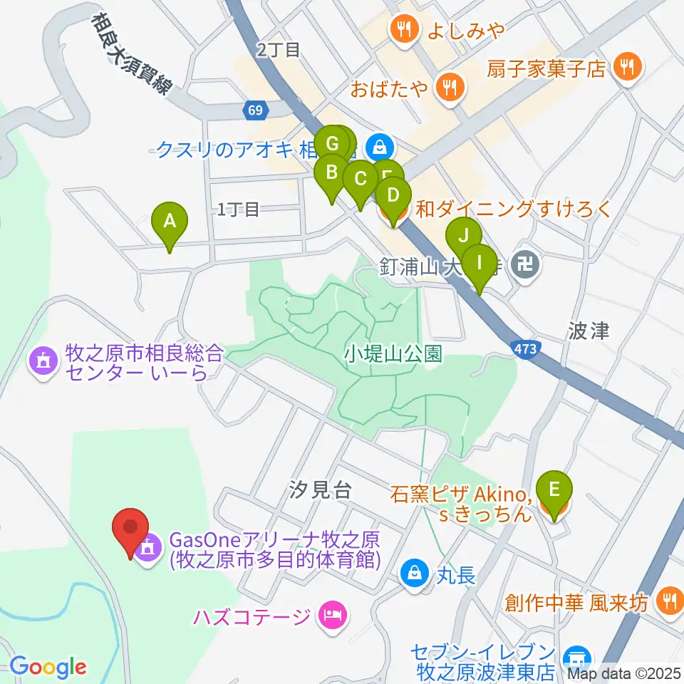 GasOneアリーナ牧之原周辺のファミレス・ファーストフード一覧地図