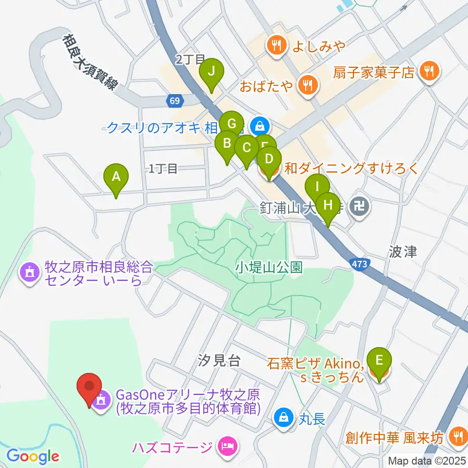 GasOneアリーナ牧之原周辺のファミレス・ファーストフード一覧地図