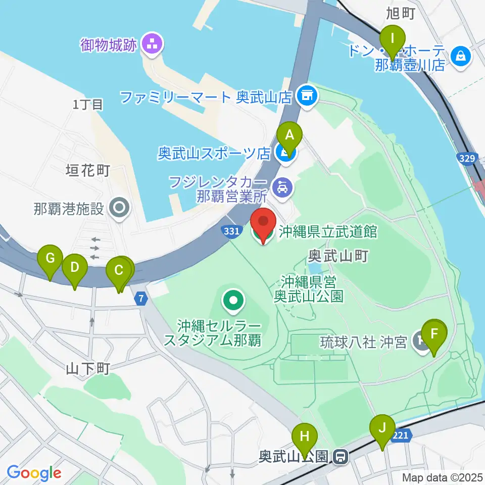 沖縄県立武道館周辺のファミレス・ファーストフード一覧地図