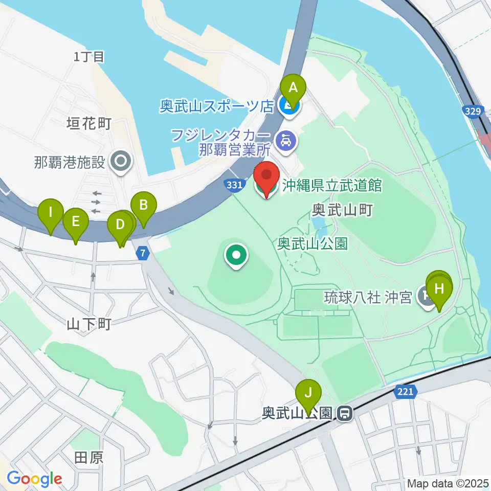 沖縄県立武道館周辺のファミレス・ファーストフード一覧地図