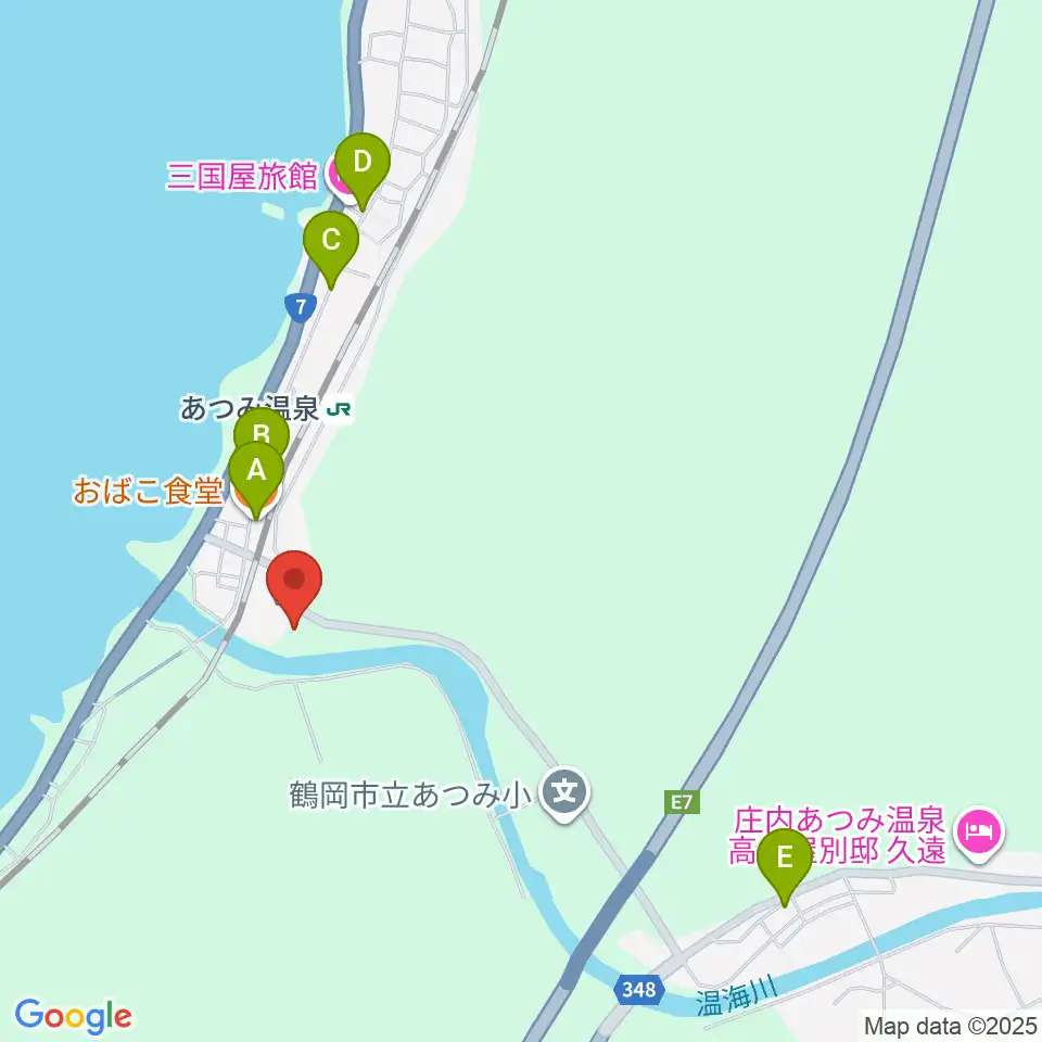 鶴岡市温海ふれあいセンター周辺のファミレス・ファーストフード一覧地図