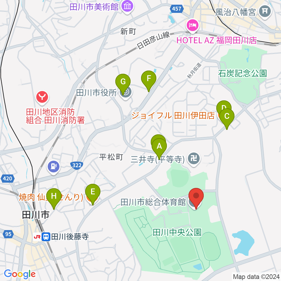 田川市総合体育館周辺のファミレス・ファーストフード一覧地図