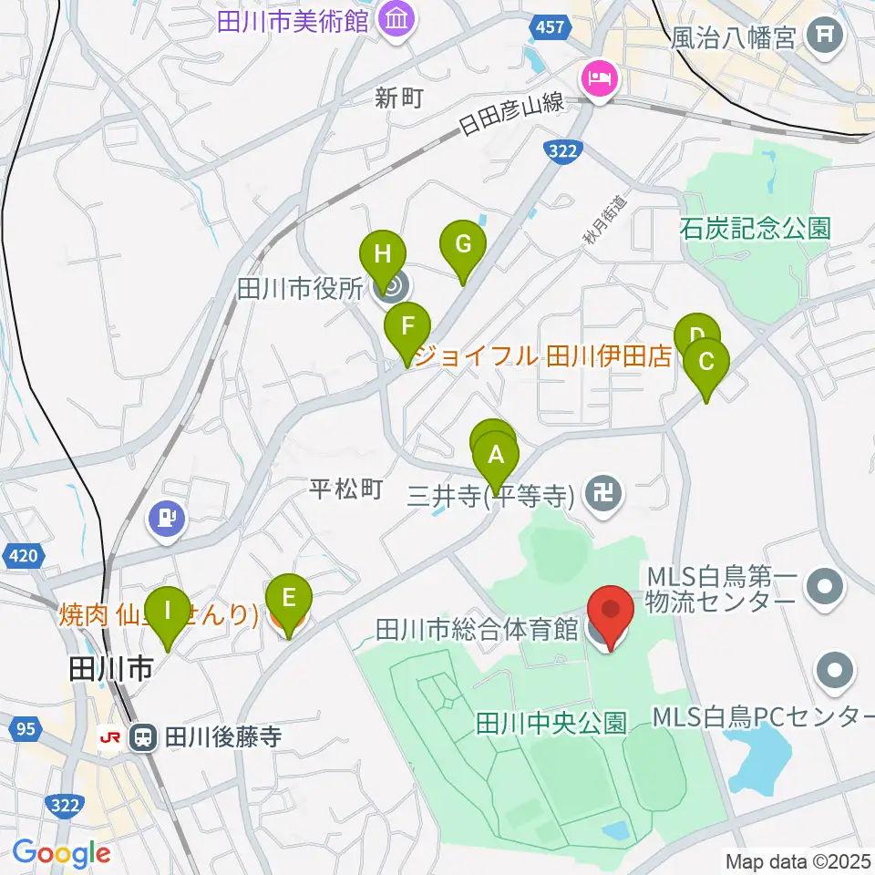 田川市総合体育館周辺のファミレス・ファーストフード一覧地図