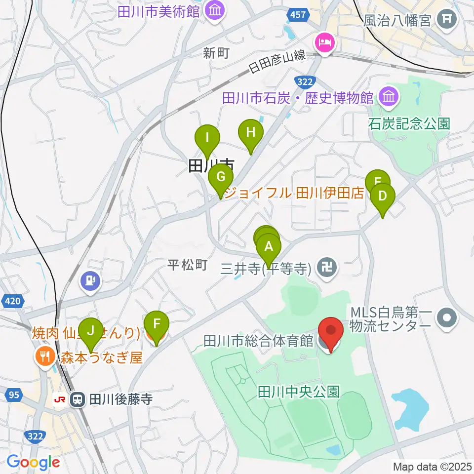 田川市総合体育館周辺のファミレス・ファーストフード一覧地図