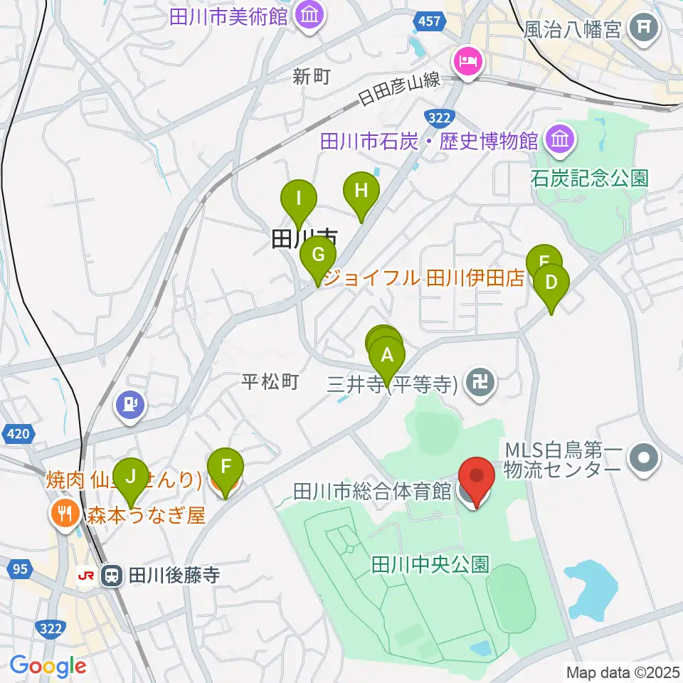 田川市総合体育館周辺のファミレス・ファーストフード一覧地図