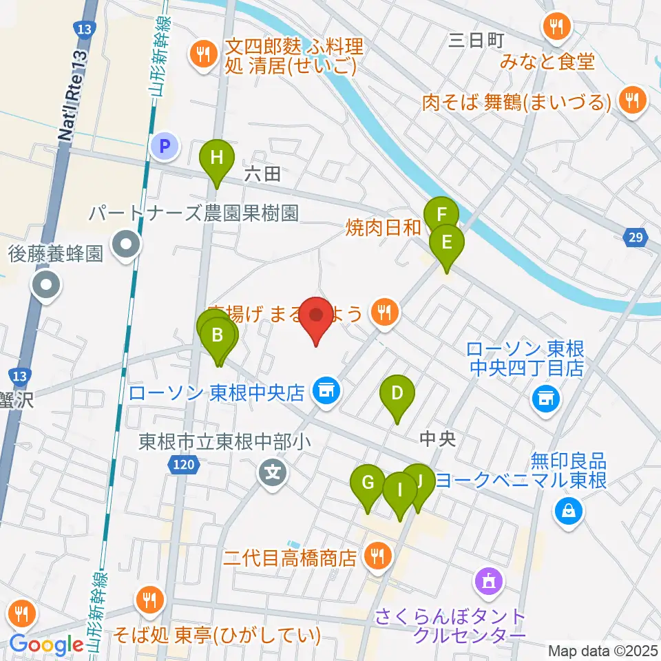 東根市中央運動公園体育館周辺のファミレス・ファーストフード一覧地図