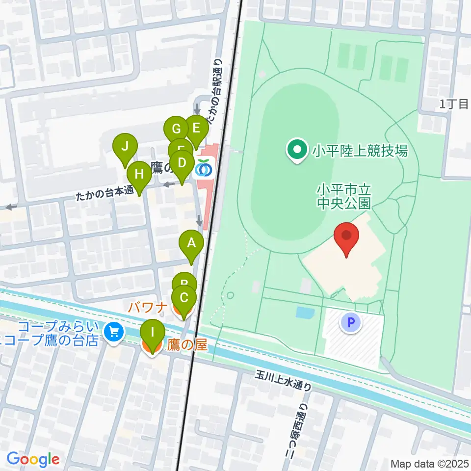 小平市民総合体育館周辺のファミレス・ファーストフード一覧地図