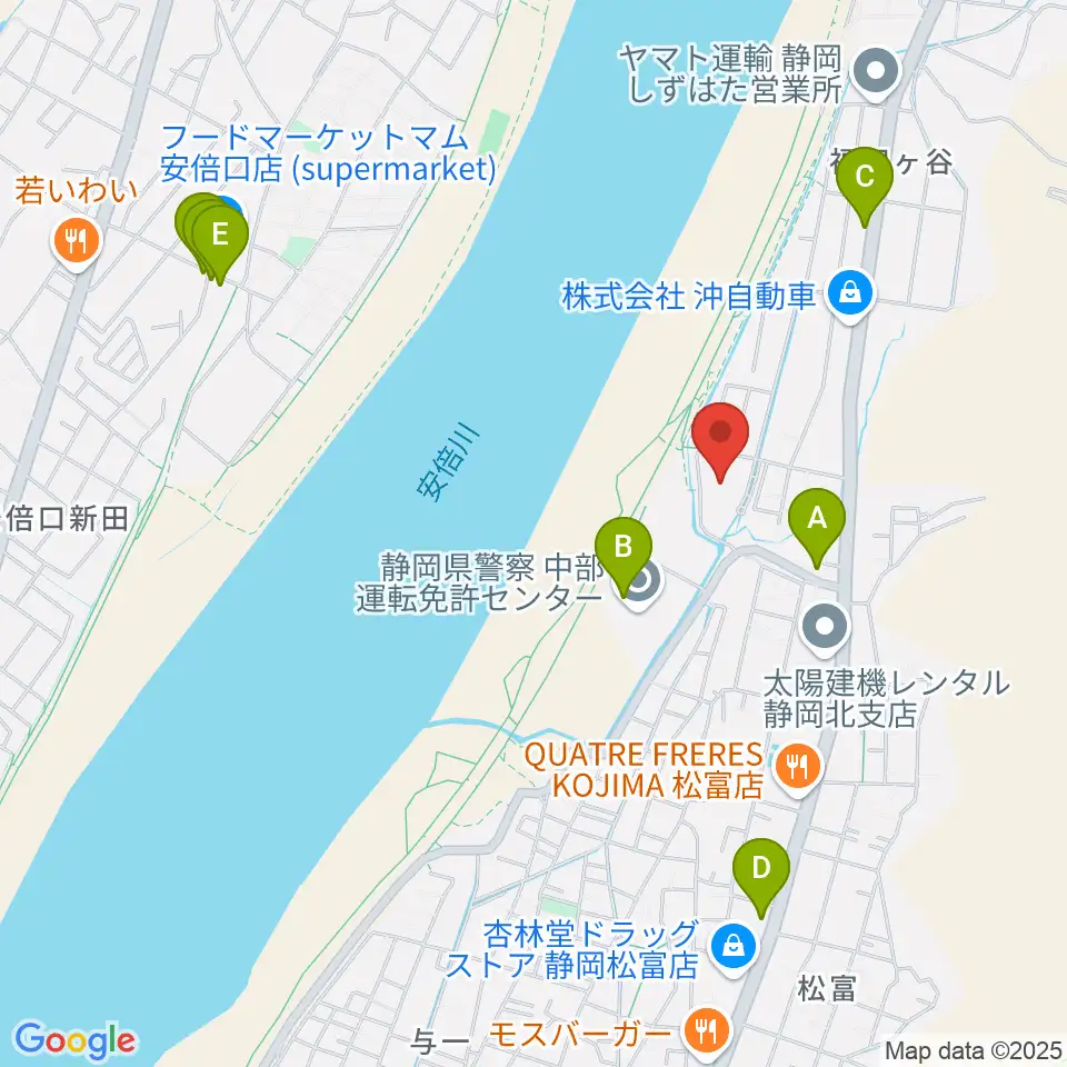 静岡市北部体育館周辺のファミレス・ファーストフード一覧地図