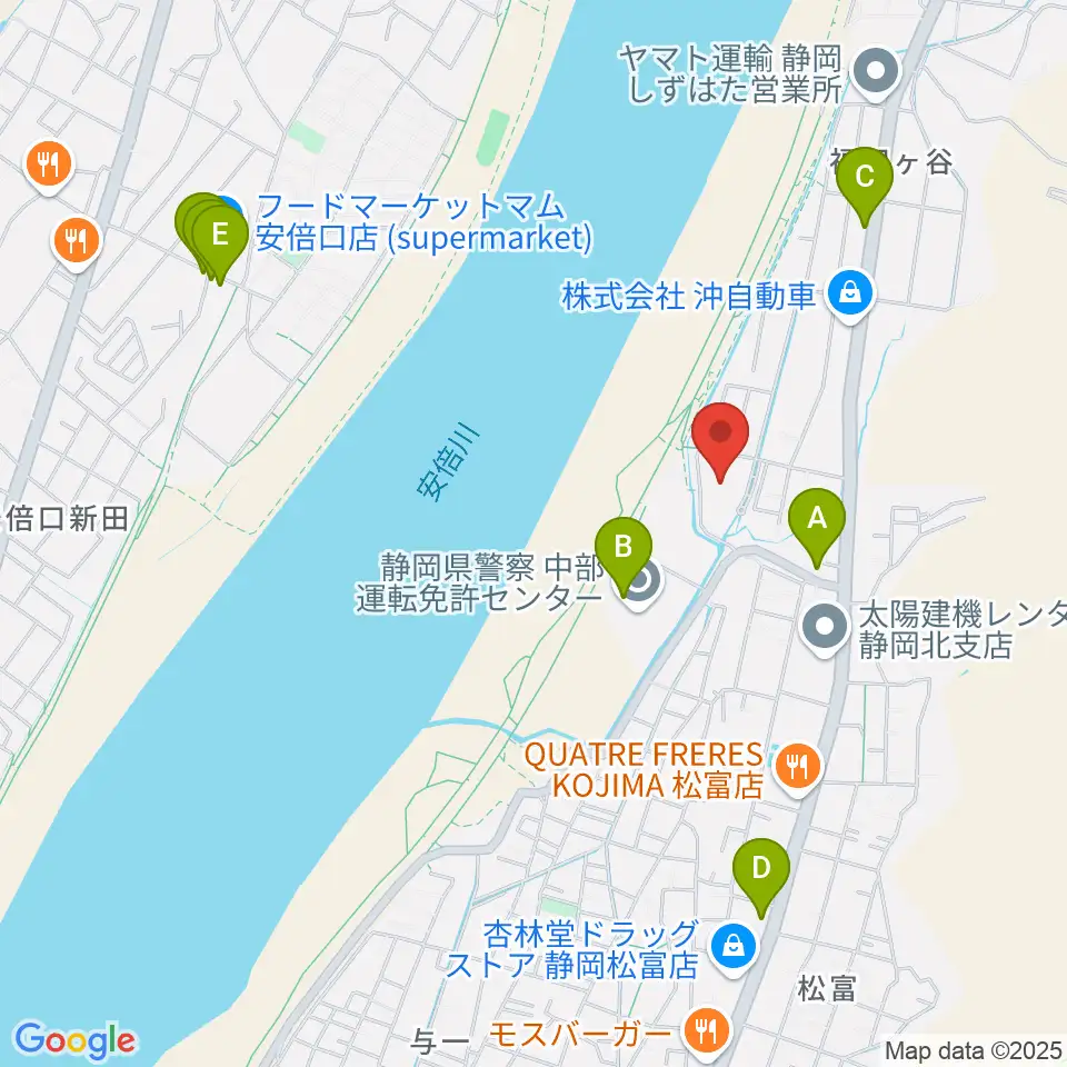 静岡市北部体育館周辺のファミレス・ファーストフード一覧地図