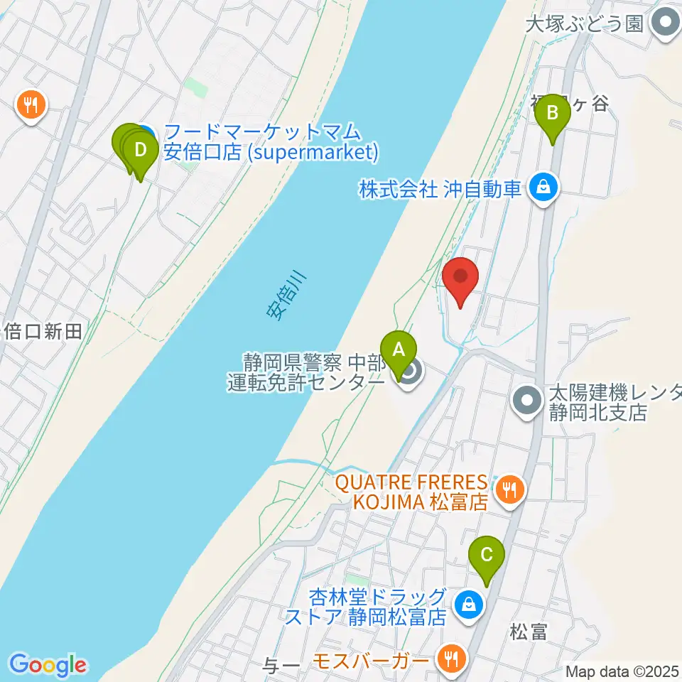 静岡市北部体育館周辺のファミレス・ファーストフード一覧地図