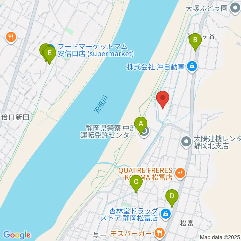 静岡市北部体育館周辺のファミレス・ファーストフード一覧地図