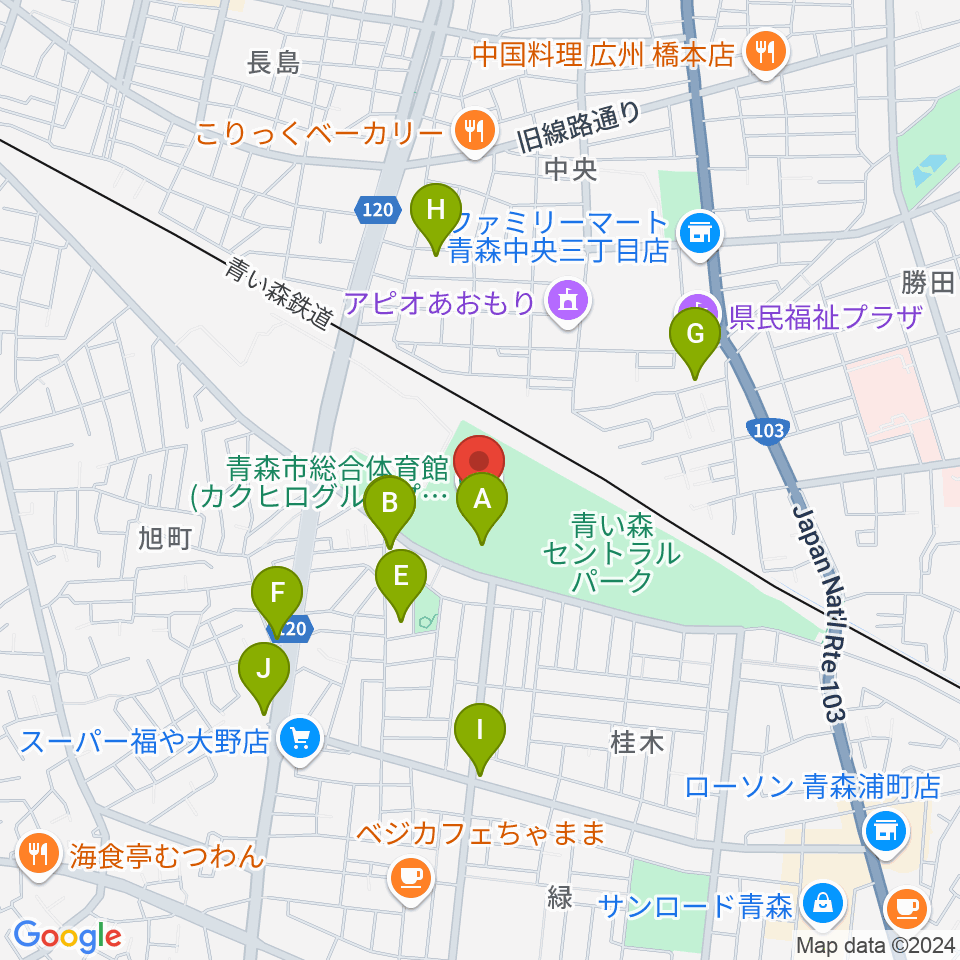 カクヒログループスーパーアリーナ周辺のファミレス・ファーストフード一覧地図