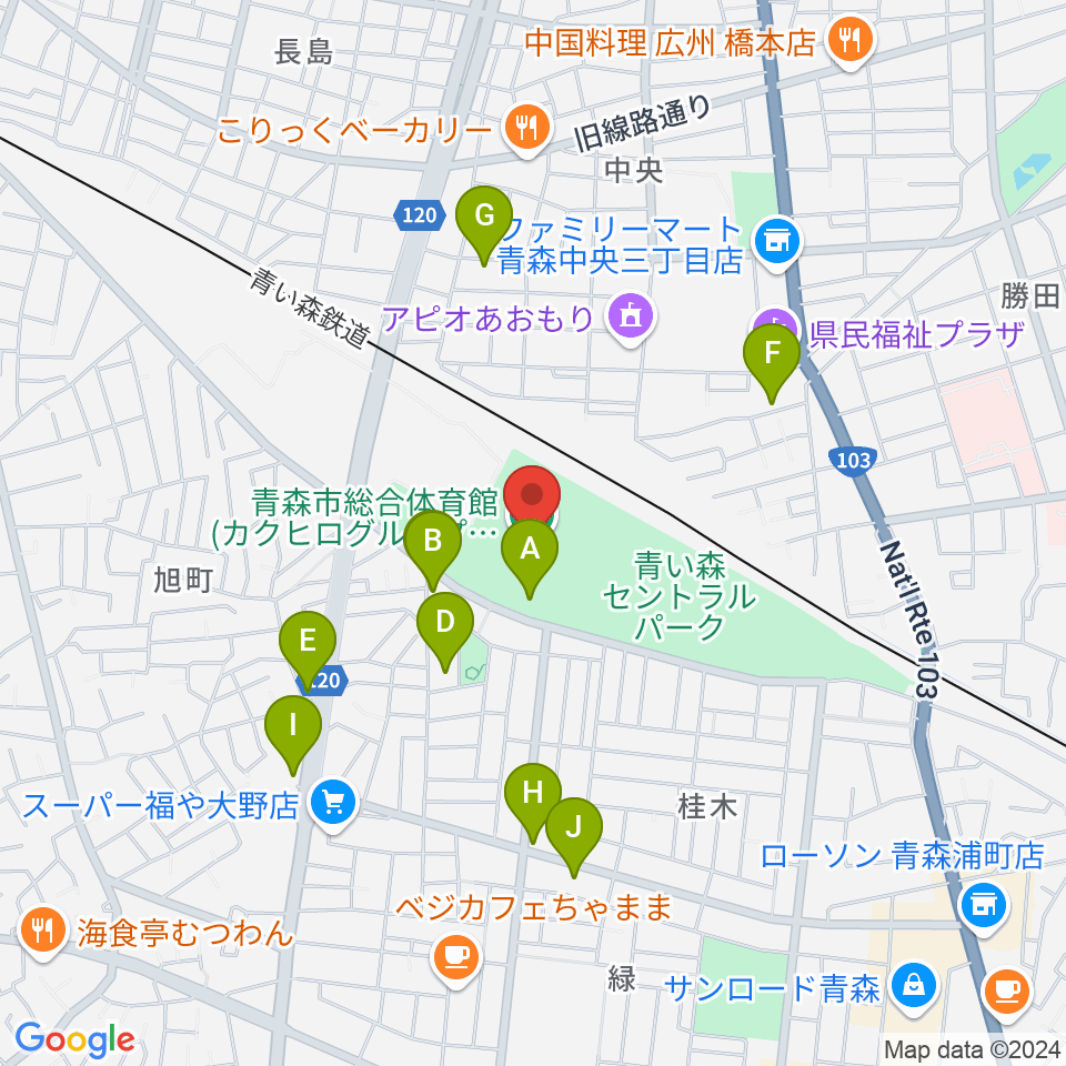 カクヒログループスーパーアリーナ周辺のファミレス・ファーストフード一覧地図