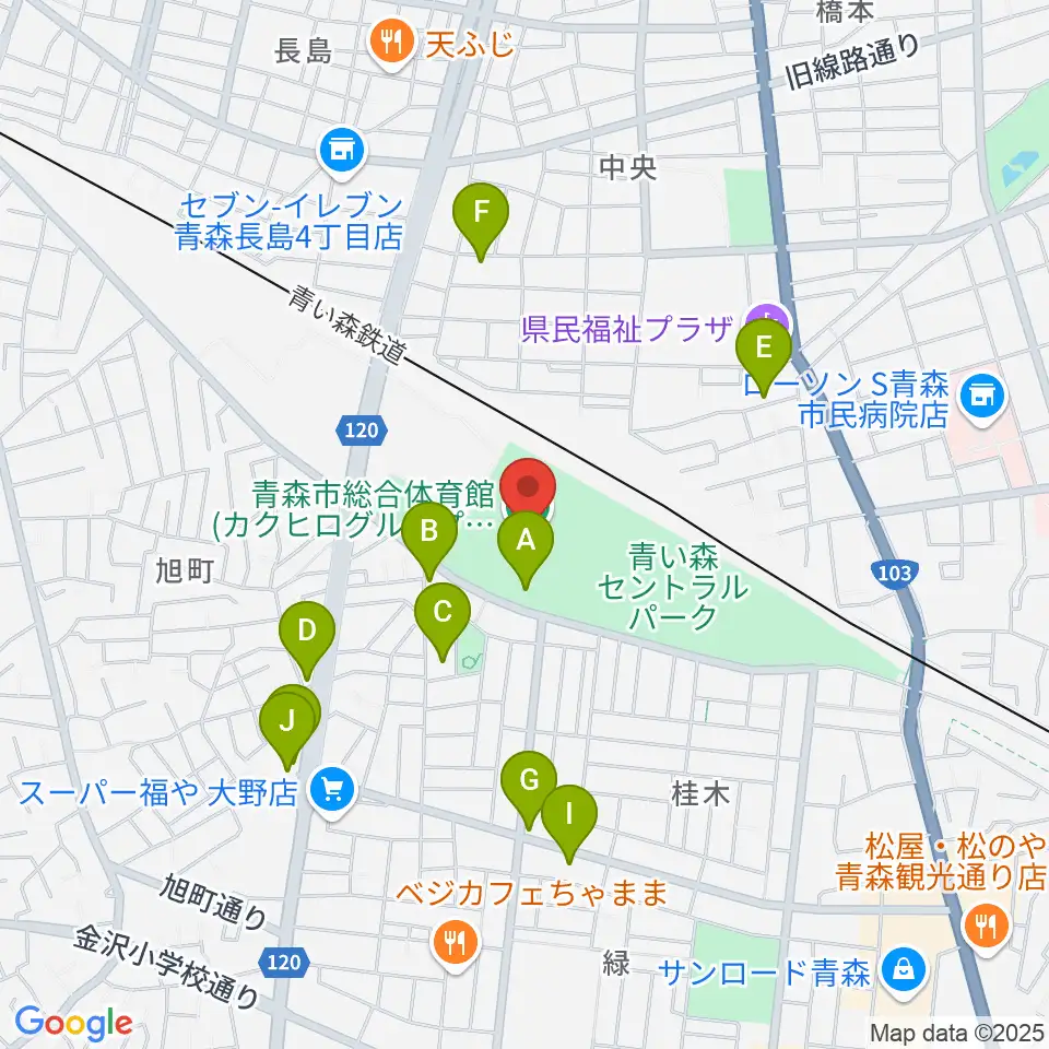 カクヒログループスーパーアリーナ周辺のファミレス・ファーストフード一覧地図