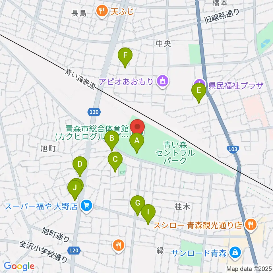 カクヒログループスーパーアリーナ周辺のファミレス・ファーストフード一覧地図