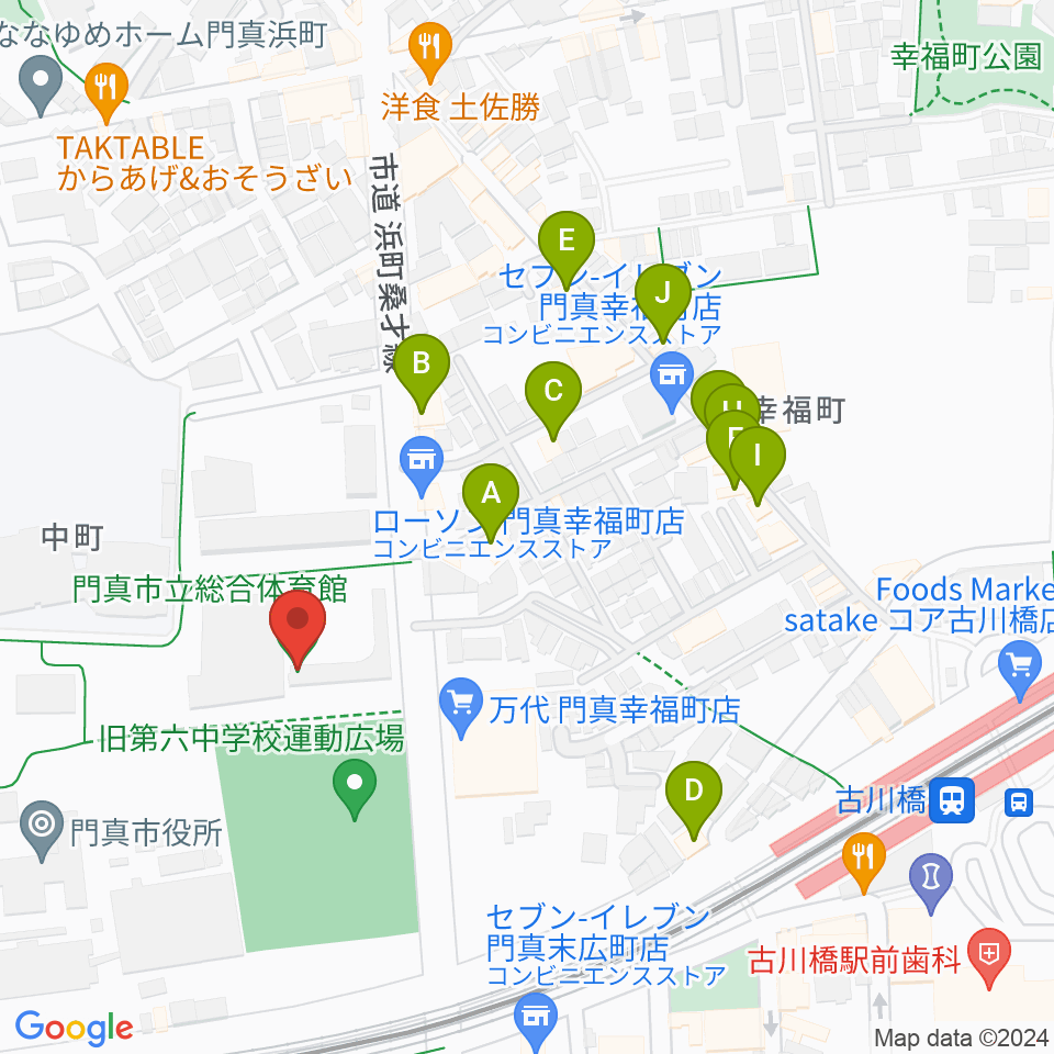 門真市立総合体育館周辺のファミレス・ファーストフード一覧地図