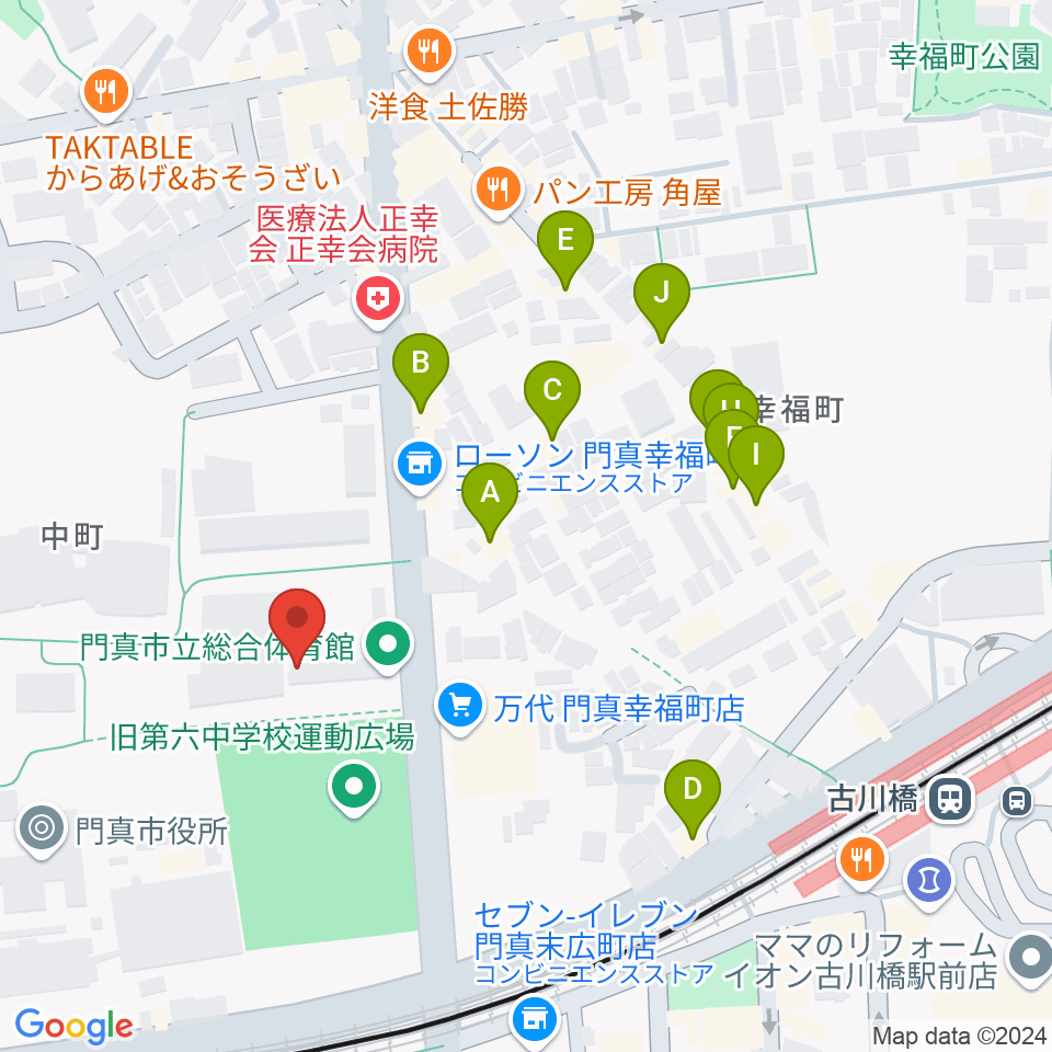 門真市立総合体育館周辺のファミレス・ファーストフード一覧地図