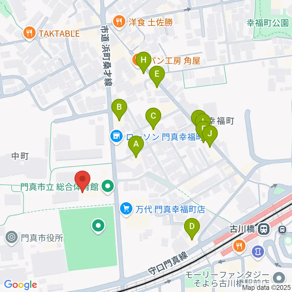 門真市立総合体育館周辺のファミレス・ファーストフード一覧地図