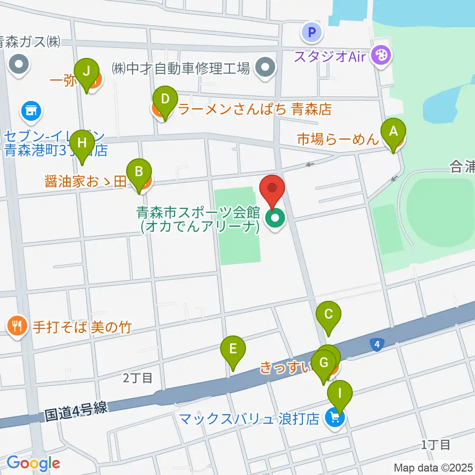 オカでんアリーナ周辺のファミレス・ファーストフード一覧地図