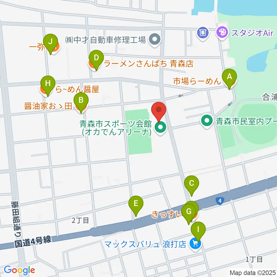 オカでんアリーナ周辺のファミレス・ファーストフード一覧地図