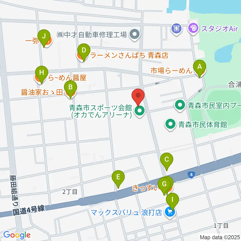 オカでんアリーナ周辺のファミレス・ファーストフード一覧地図