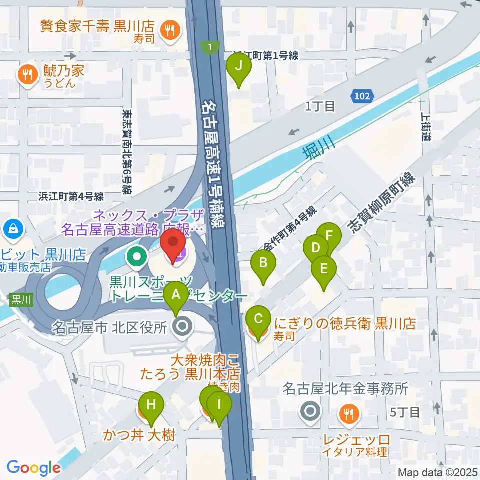 レインボー黒川スポーツトレーニングセンター周辺のファミレス・ファーストフード一覧地図