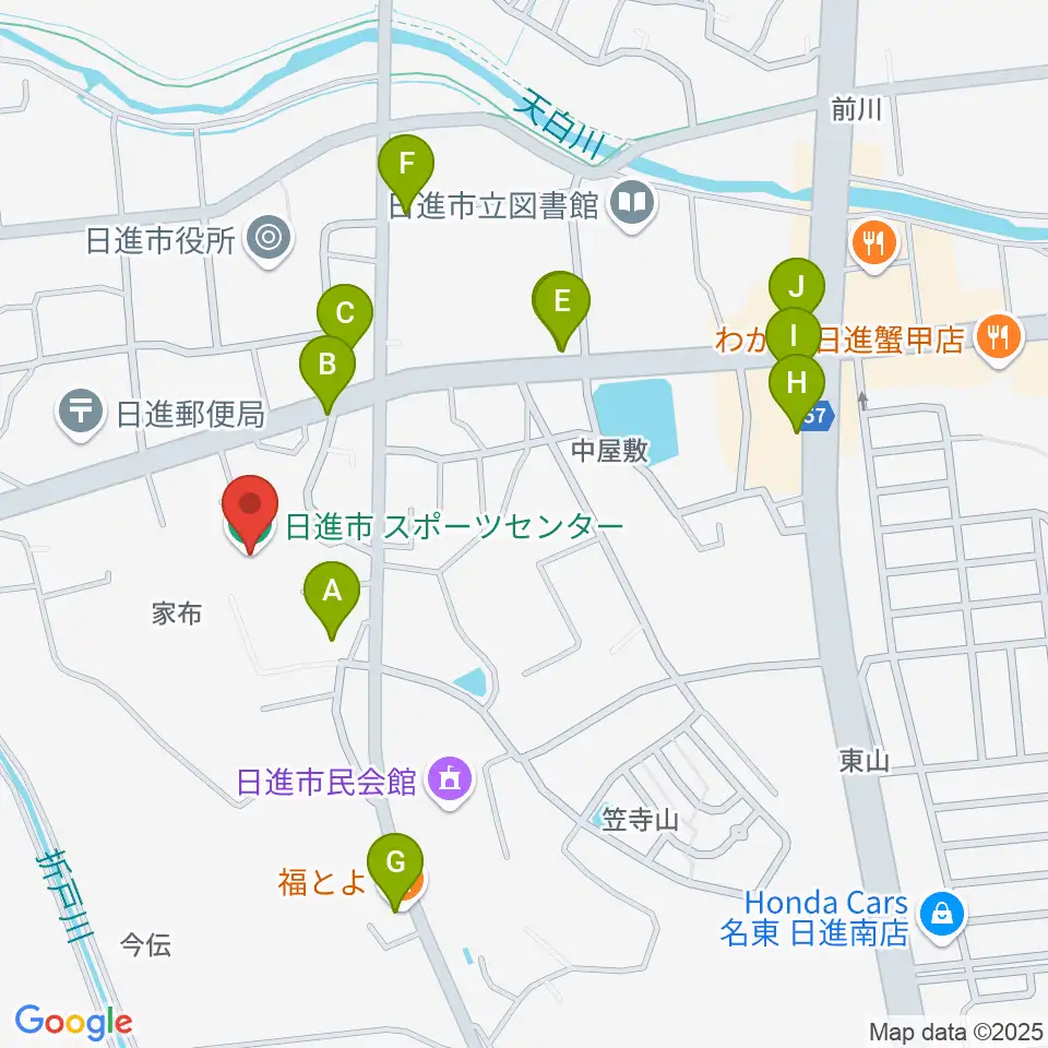 日進市スポーツセンター周辺のファミレス・ファーストフード一覧地図
