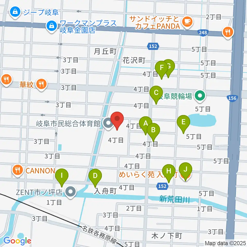 岐阜市民総合体育館周辺のファミレス・ファーストフード一覧地図