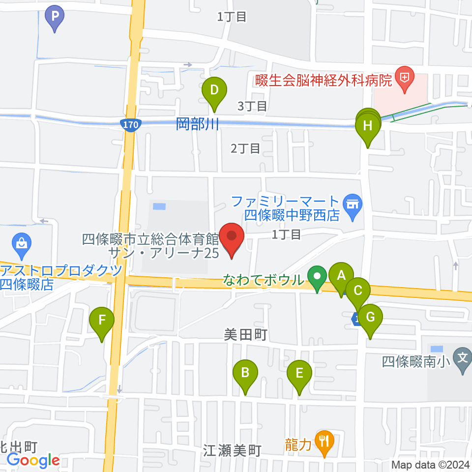 四條畷市立市民総合体育館サン・アリーナ25周辺のファミレス・ファーストフード一覧地図