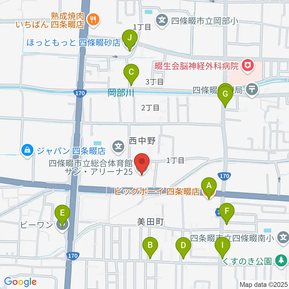 四條畷市立市民総合体育館サン・アリーナ25周辺のファミレス・ファーストフード一覧地図