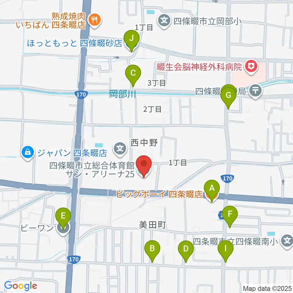 四條畷市立市民総合体育館サン・アリーナ25周辺のファミレス・ファーストフード一覧地図