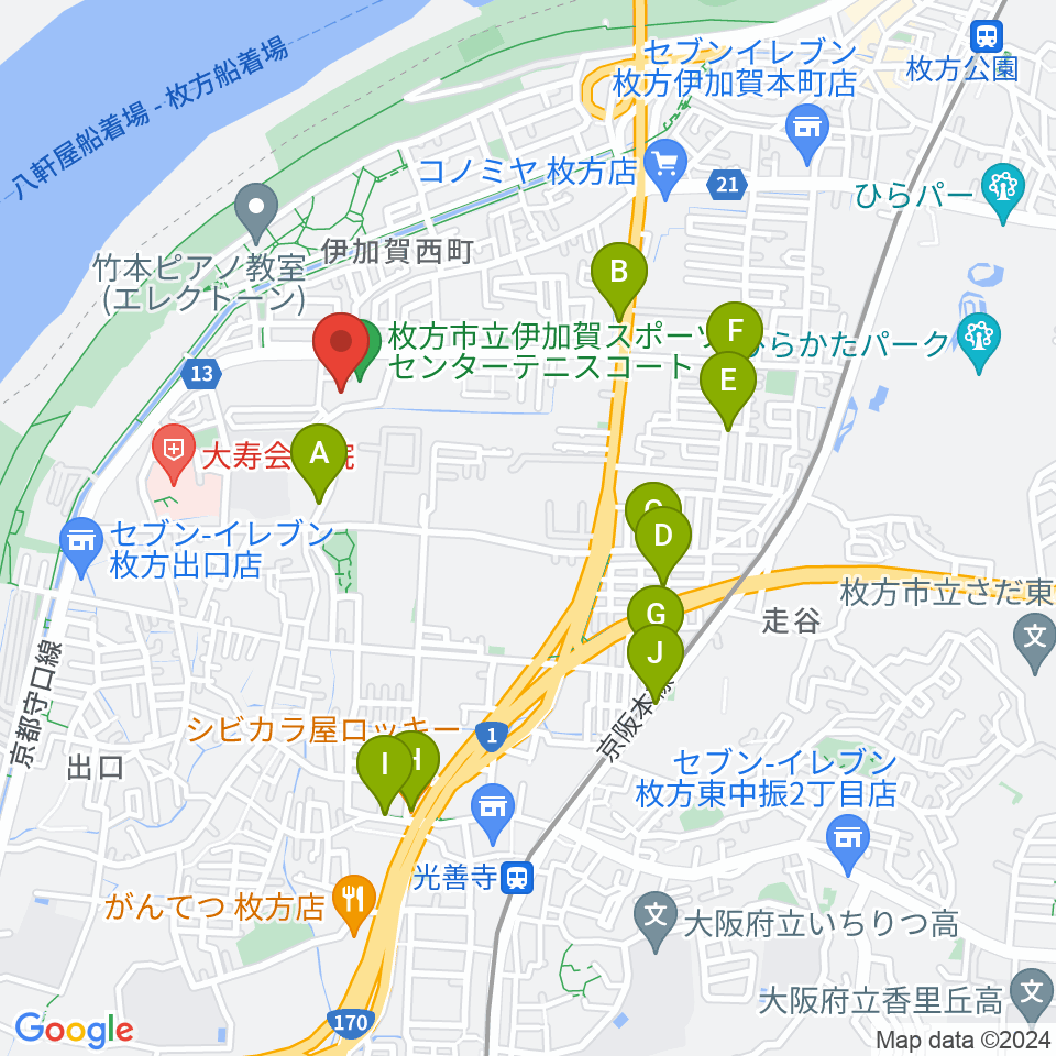 誠信建設工業伊加賀スポーツセンター周辺のファミレス・ファーストフード一覧地図