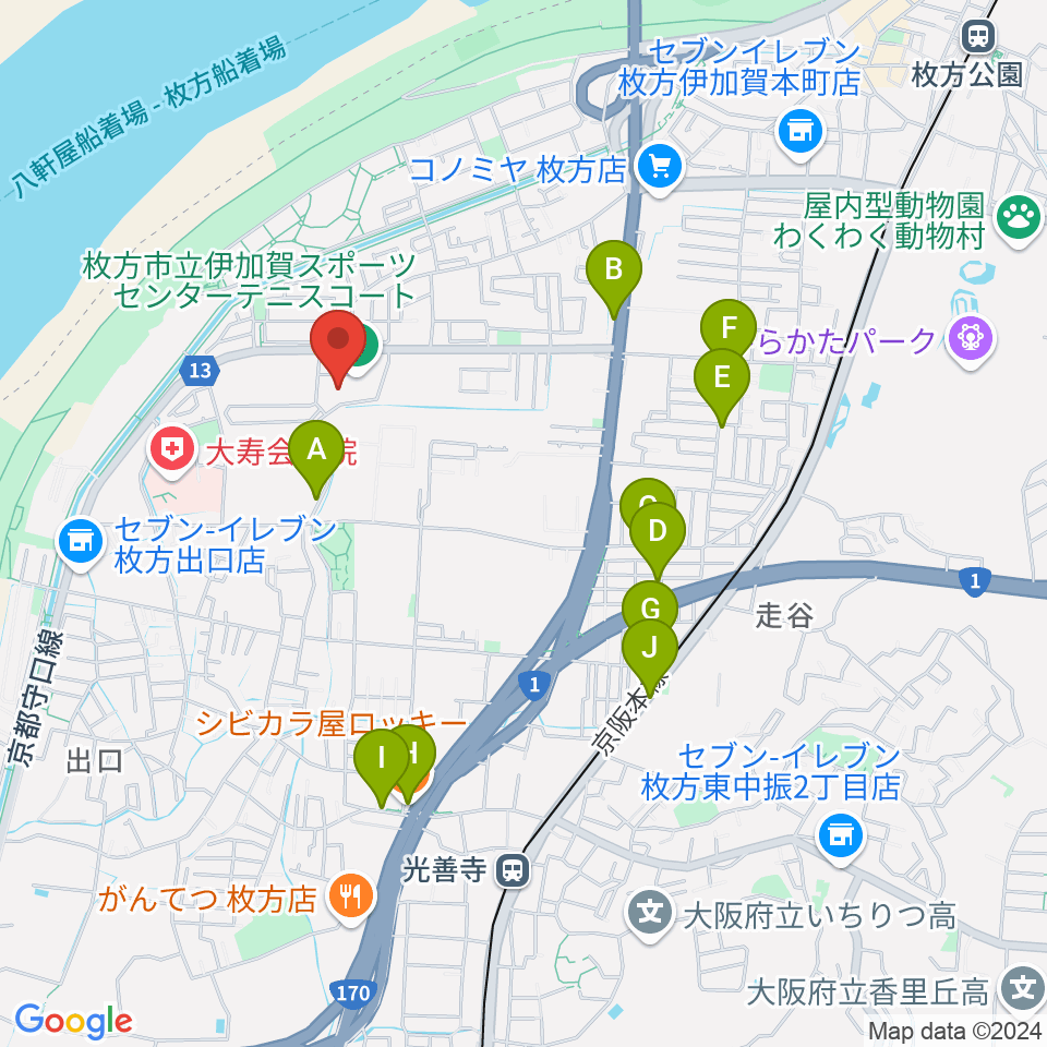 誠信建設工業伊加賀スポーツセンター周辺のファミレス・ファーストフード一覧地図