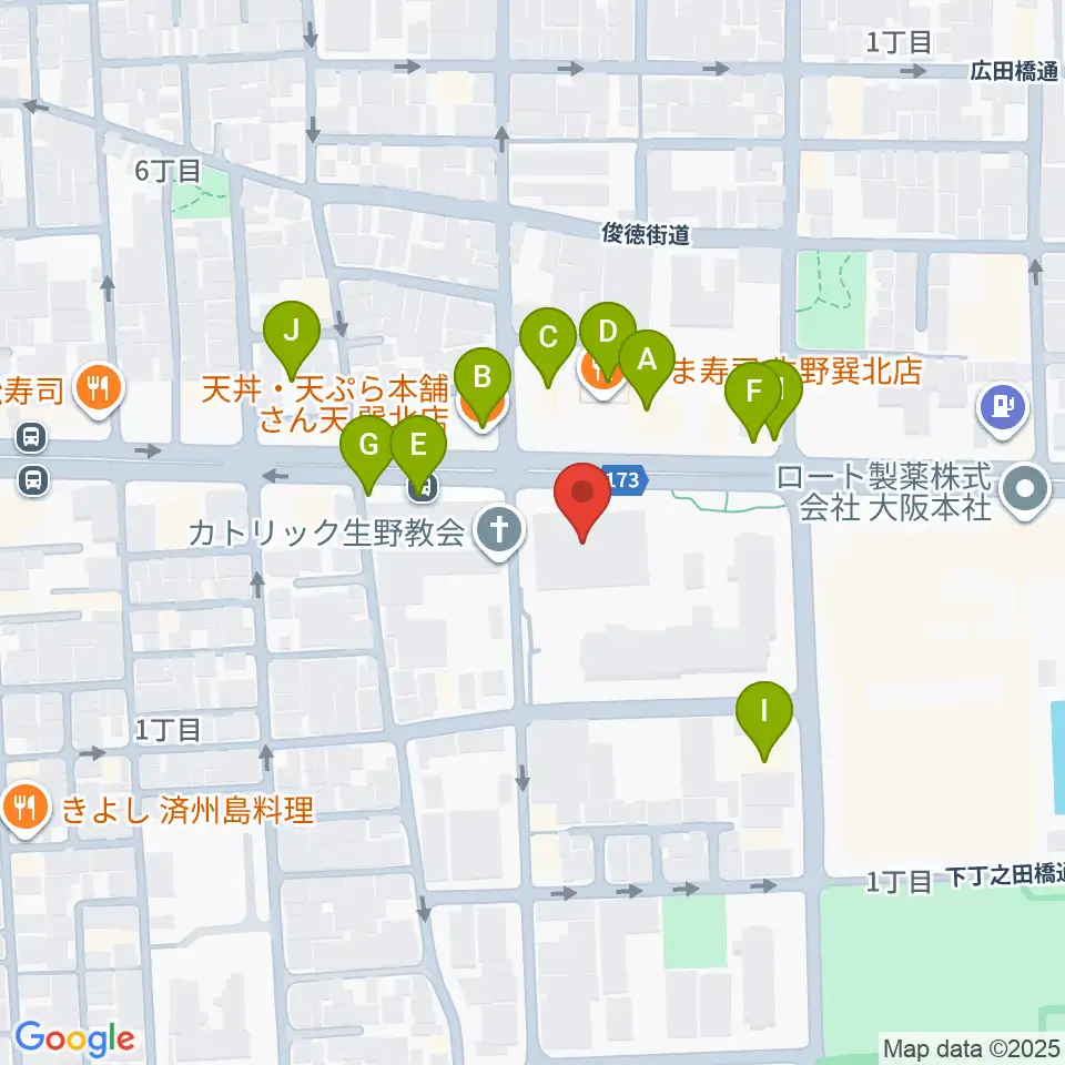 大阪市立生野スポーツセンター周辺のファミレス・ファーストフード一覧地図