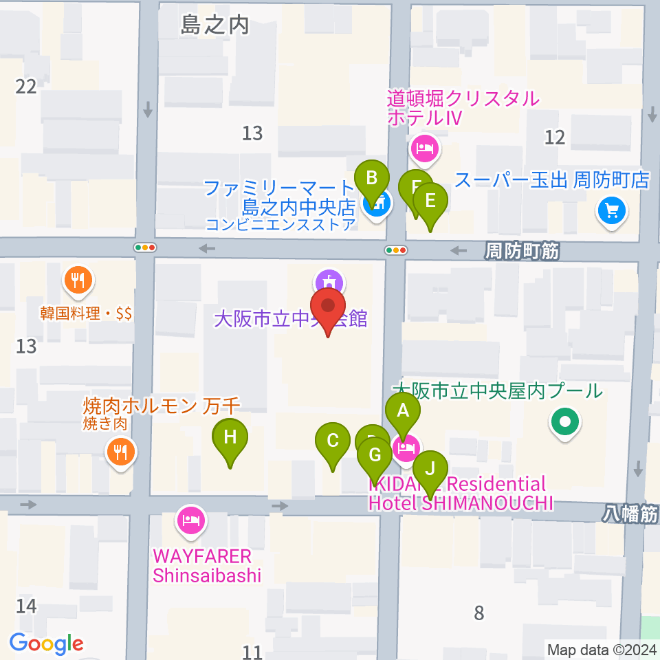 大阪市立中央スポーツセンター周辺のファミレス・ファーストフード一覧地図