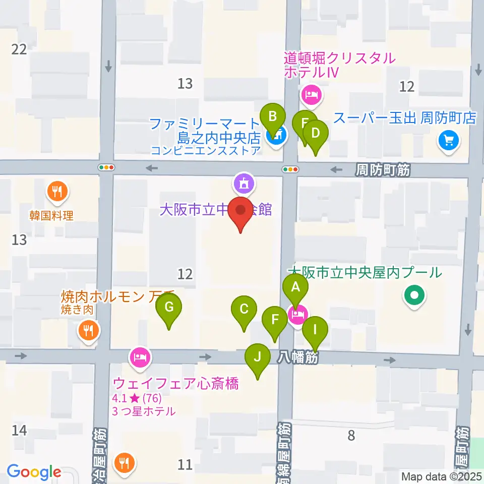 大阪市立中央スポーツセンター周辺のファミレス・ファーストフード一覧地図