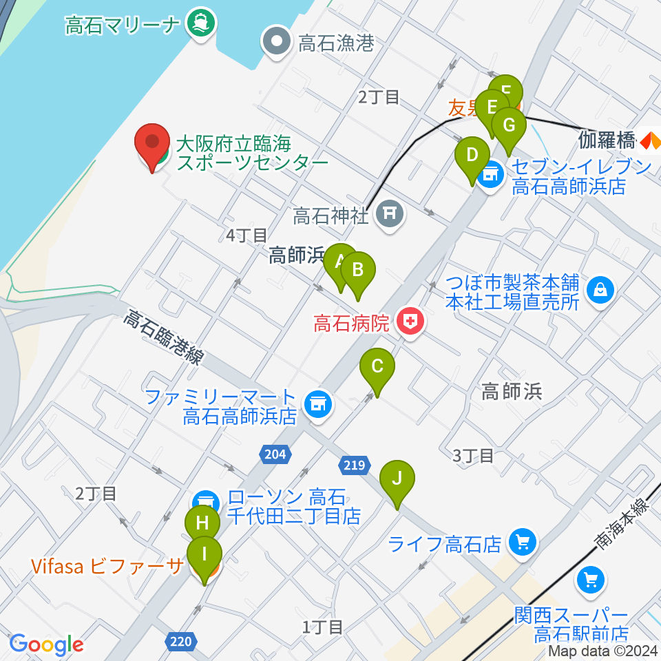 大阪府立臨海スポーツセンター周辺のファミレス・ファーストフード一覧地図