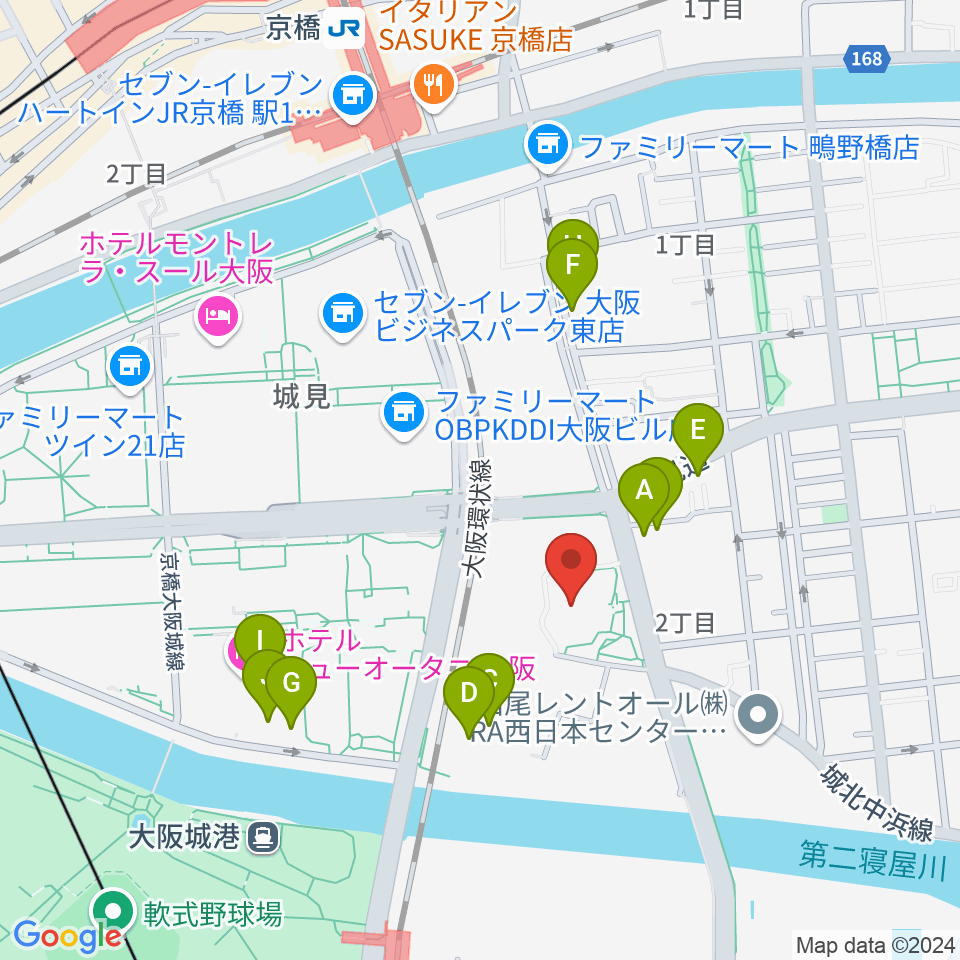 大阪市立城東スポーツセンター周辺のファミレス・ファーストフード一覧地図