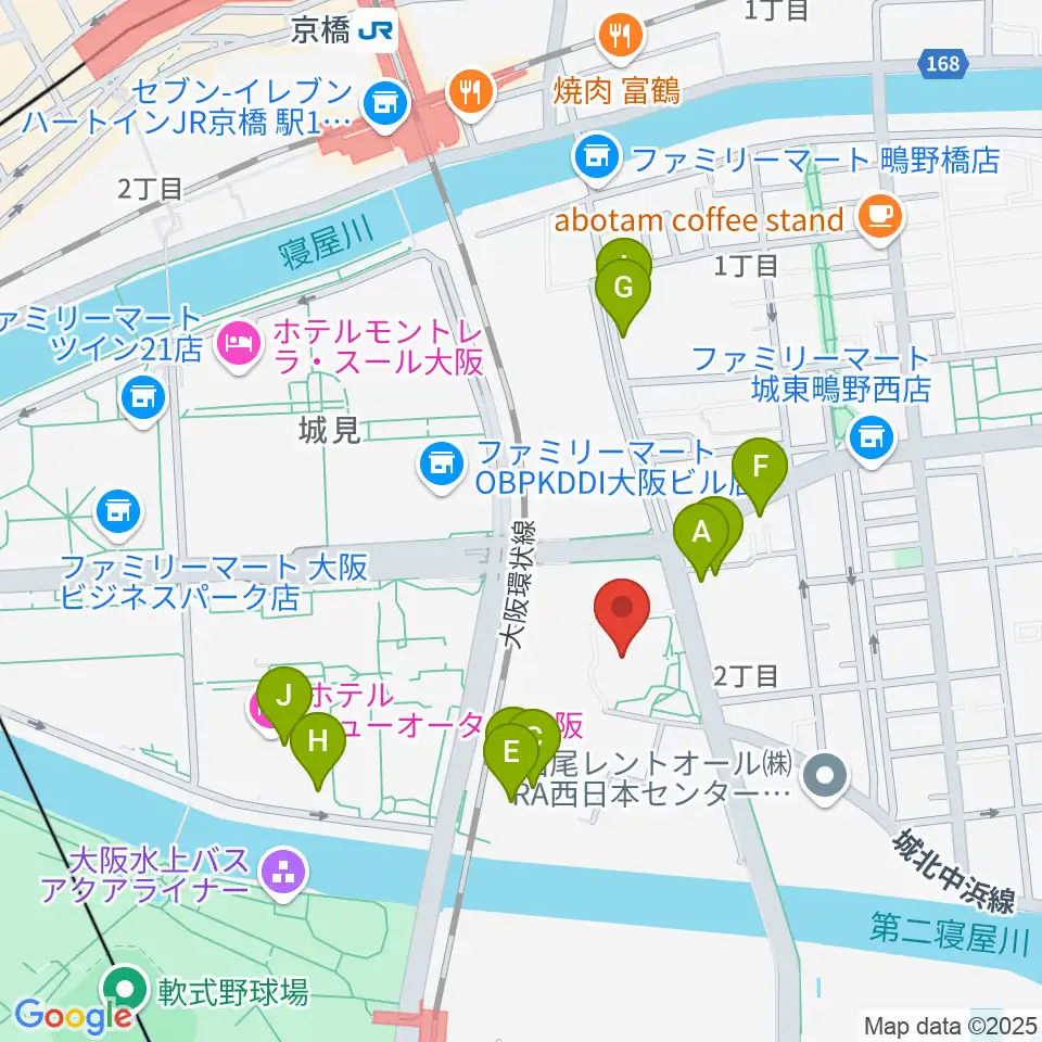 大阪市立城東スポーツセンター周辺のファミレス・ファーストフード一覧地図