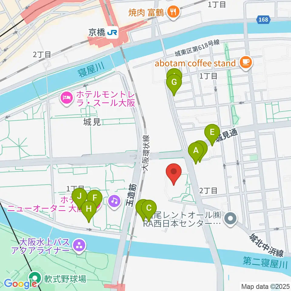 大阪市立城東スポーツセンター周辺のファミレス・ファーストフード一覧地図