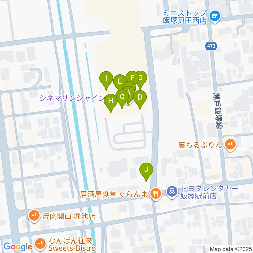 シネマサンシャイン飯塚周辺のファミレス・ファーストフード一覧地図