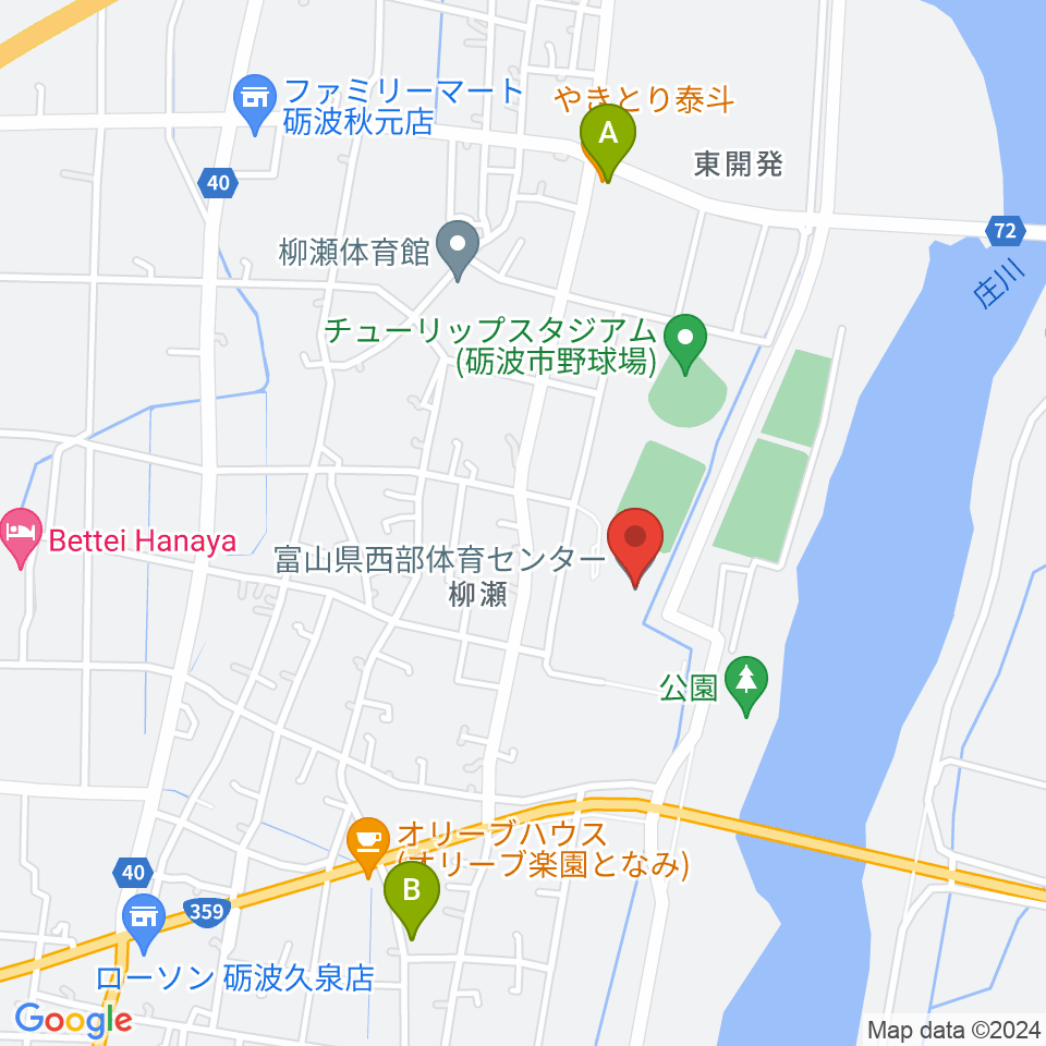 富山県西部体育センター周辺のファミレス・ファーストフード一覧地図