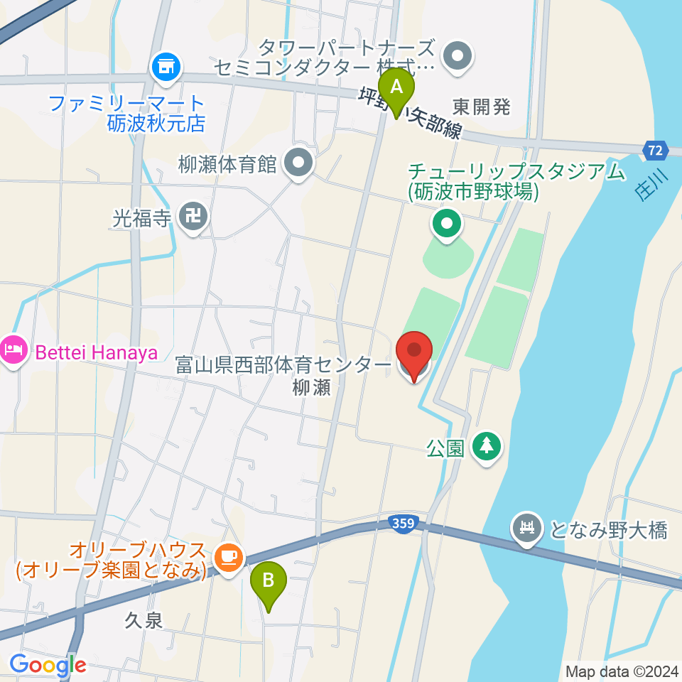 富山県西部体育センター周辺のファミレス・ファーストフード一覧地図