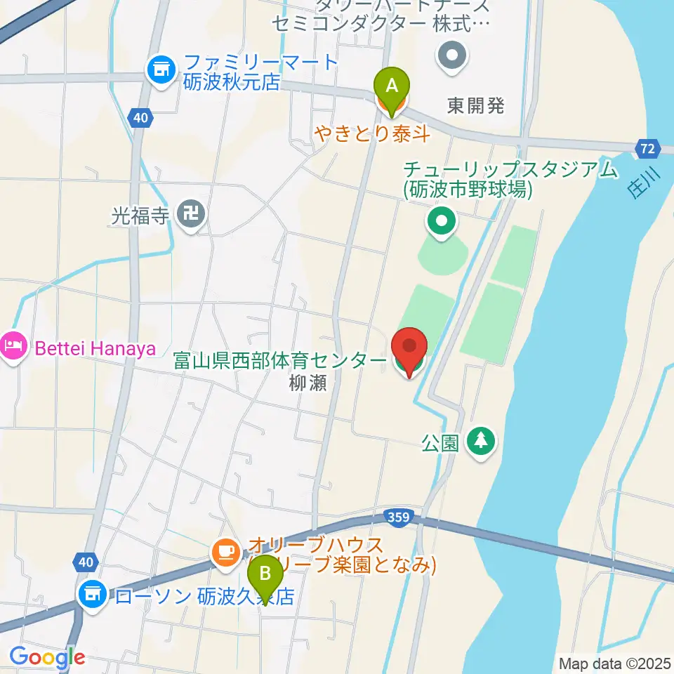 富山県西部体育センター周辺のファミレス・ファーストフード一覧地図