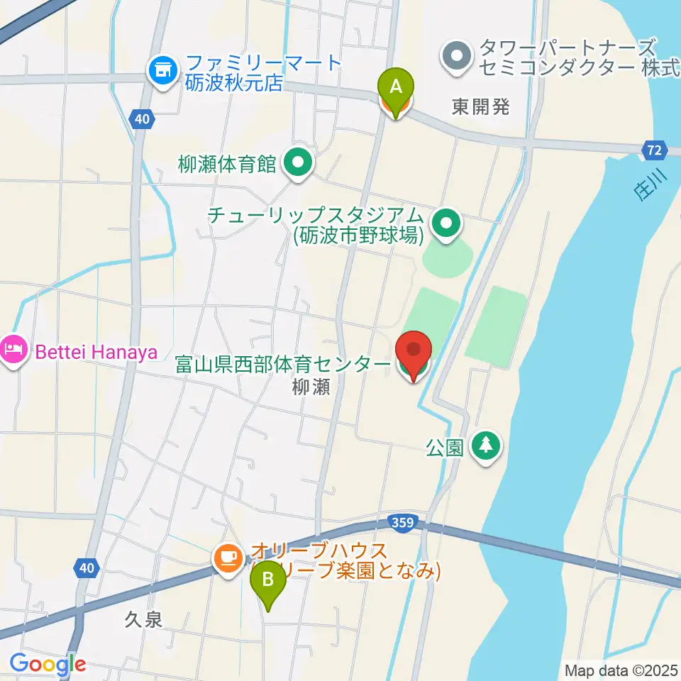 富山県西部体育センター周辺のファミレス・ファーストフード一覧地図