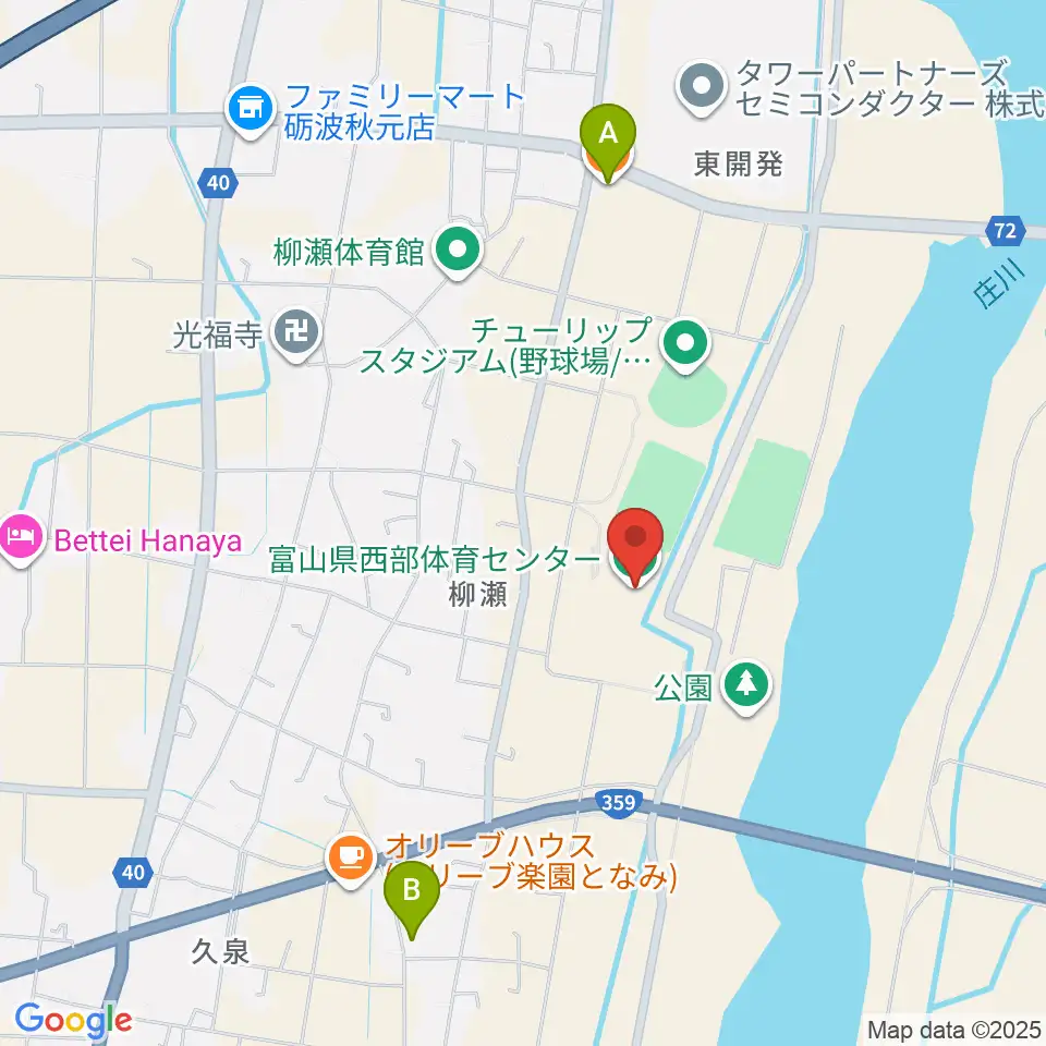 富山県西部体育センター周辺のファミレス・ファーストフード一覧地図
